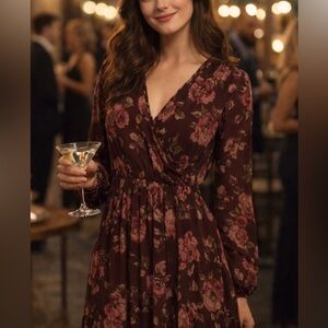 Abercrombie & Fitch Burgundy Floral Long Sleeve Maxi Dress Size Small